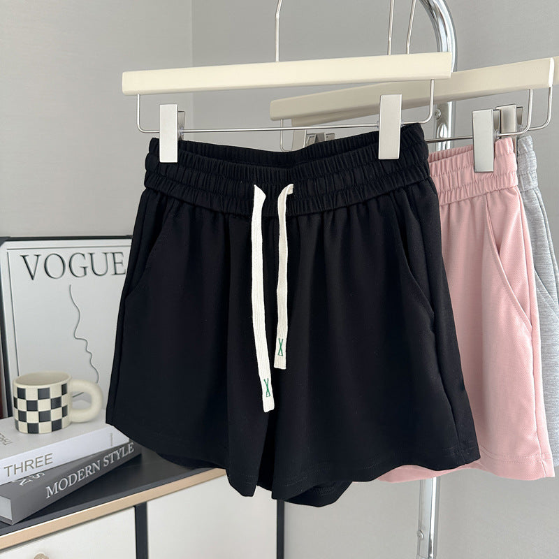 Damen Hochtaillierte Weiche Strick Lounge Shorts mit Verstellbarem Kordelzug Heidi-Mode