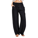 Damen nan weite Leinenhose mit elastischem Bund und Tunnelzug Drune in Schwarz