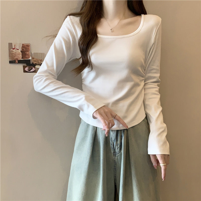 Femme Langarm Scoop Neck Basic Top Heidi-Mode