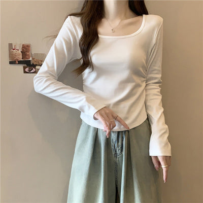 Femme Langarm Scoop Neck Basic Top Heidi-Mode