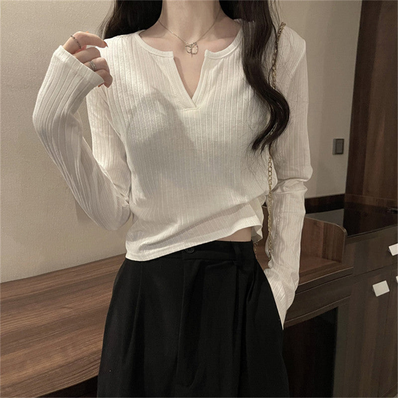 Femme Geripptes Langarm-Henley-Oberteil Heidi-Mode