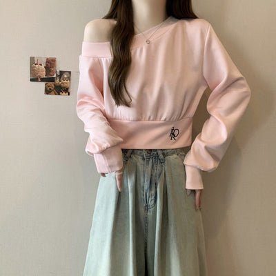 Damen Off-Shoulder Sweatshirt mit elegantem Bündchen Details Heidi-Mode