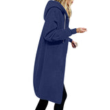 Damen nan langer Oversize Kapuzenmantel mit gerundetem Saum und Reißverschlusstaschen Drune in Blau