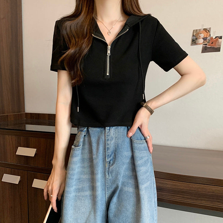 Femme Kurzarm Zip-Up Hoodie Top Heidi-Mode