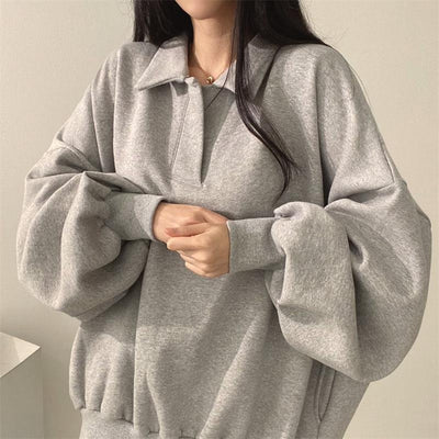 Femme Oversized Polo Sweatshirt mit Puffärmeln Heidi-Mode
