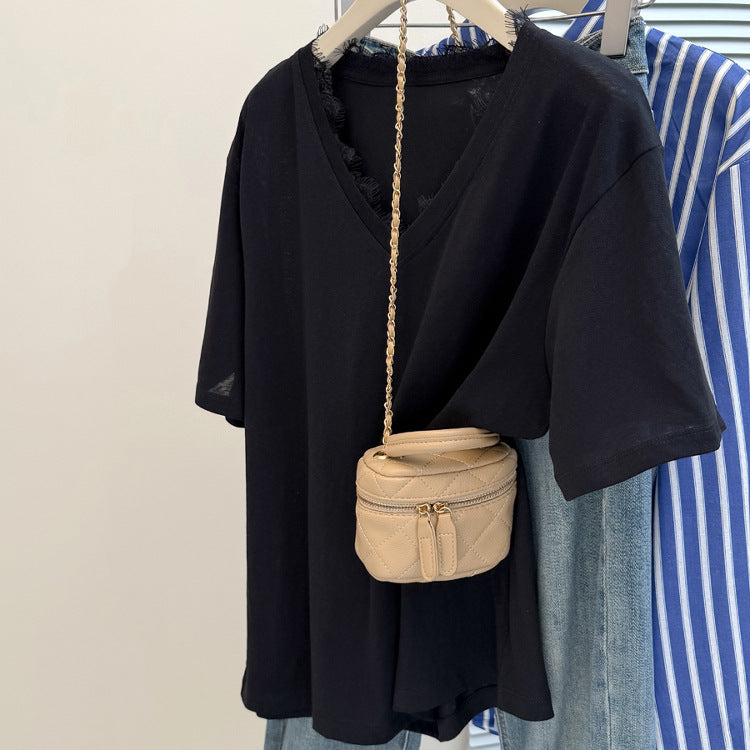 Femme Relaxed V-Ausschnitt Slub Tee Heidi-Mode