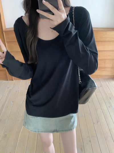 Damen Oversized Rundhals Langarmshirt Heidi-Mode