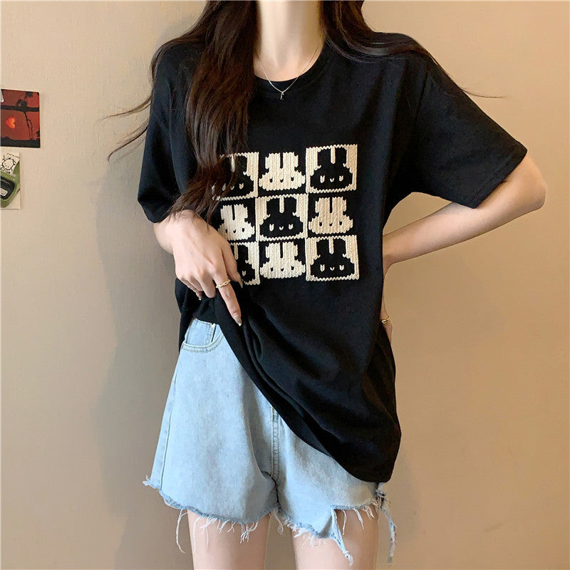 Femme Grafik Kaninchen Druck T-Shirt Heidi-Mode