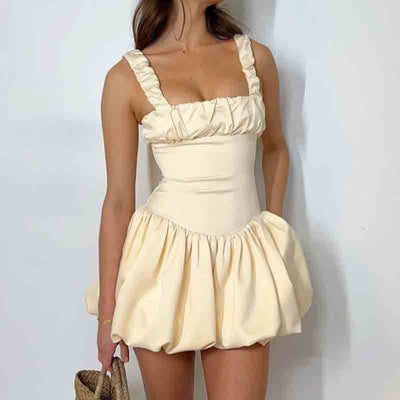 Bia - Voluminöse Minikleid für Frauen mit quadratischem Ausschnitt und Rüschendetails