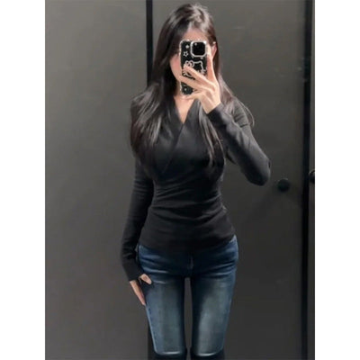 Damen Langarm-Wickeloberteil mit elegantem Schnitt Heidi-Mode