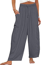 Damen nan weite Palazzohose aus leichtem Leinenmix mit Tunnelzug und seitlicher Tasche Drune in Grau