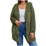 Damen nan kuschelige Teddy-Fleece Kapuzenjacke mit großen Eingrifftaschen und entspannter Silhouette Drune in Armeegrün