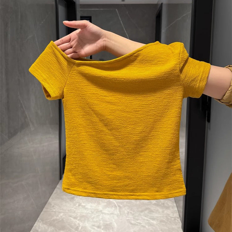 Femme Off-Shoulder Strukturiertes Crop Top Heidi-Mode