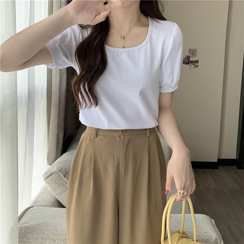 Femme Puff Ärmel Casual T-Shirt Heidi-Mode