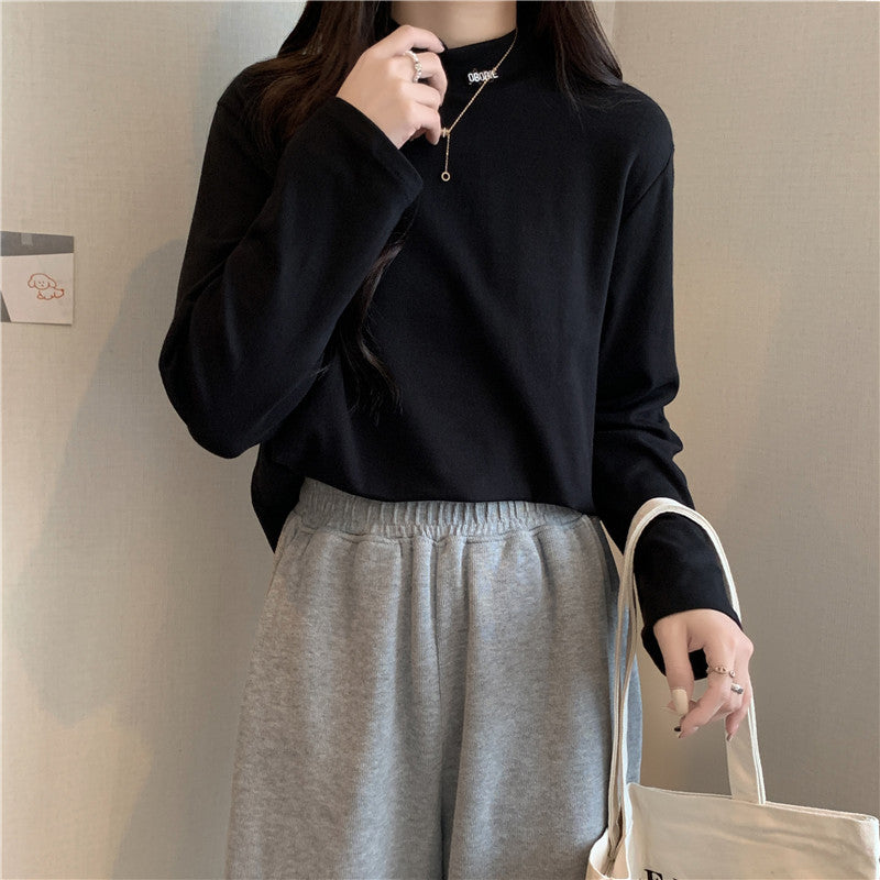 Damen Hoher Kragen Langarmtop aus weichem Stoff Heidi-Mode