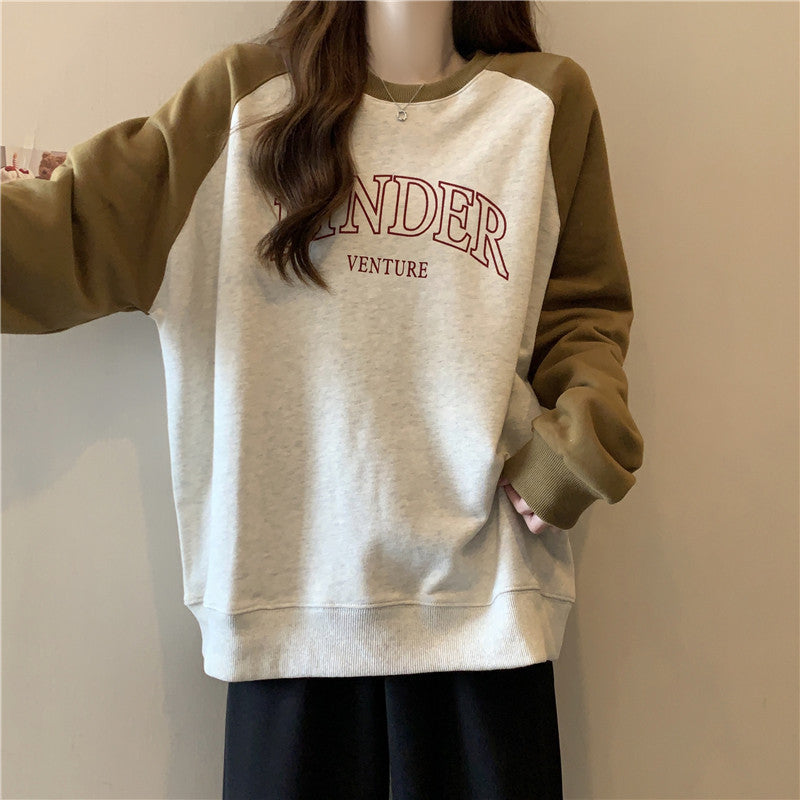 Femme Grafik Pullover Sweatshirt mit Kontrast-Raglanärmeln Heidi-Mode