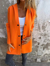 Damen nan Kapuzenmantel mittellanger Baumwollmix mit Druckknopfleiste und Eingrifftaschen Drune in Orange
