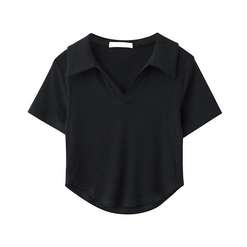 Damen Poloshirt mit kurzen Ärmeln im eleganten V-Ausschnitt Heidi-Mode