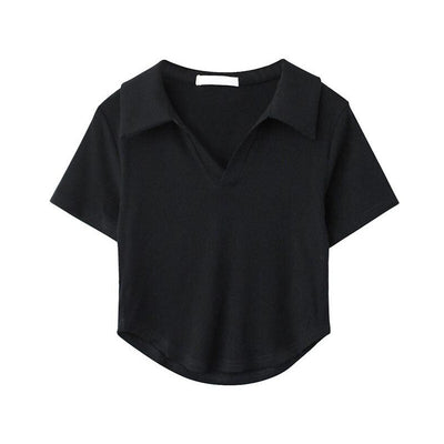 Damen Poloshirt mit kurzen Ärmeln im eleganten V-Ausschnitt Heidi-Mode