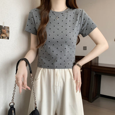 Femme Kurzarm Polka-Dot-Muster Top Heidi-Mode