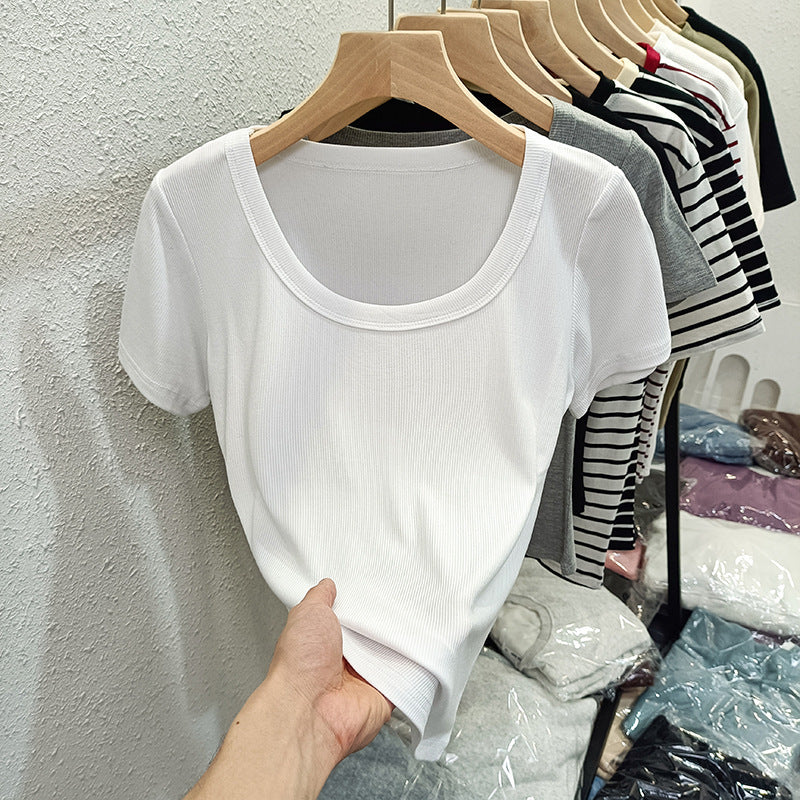 Femme Kurzarm-Ripp-Basic-T-Shirt Heidi-Mode