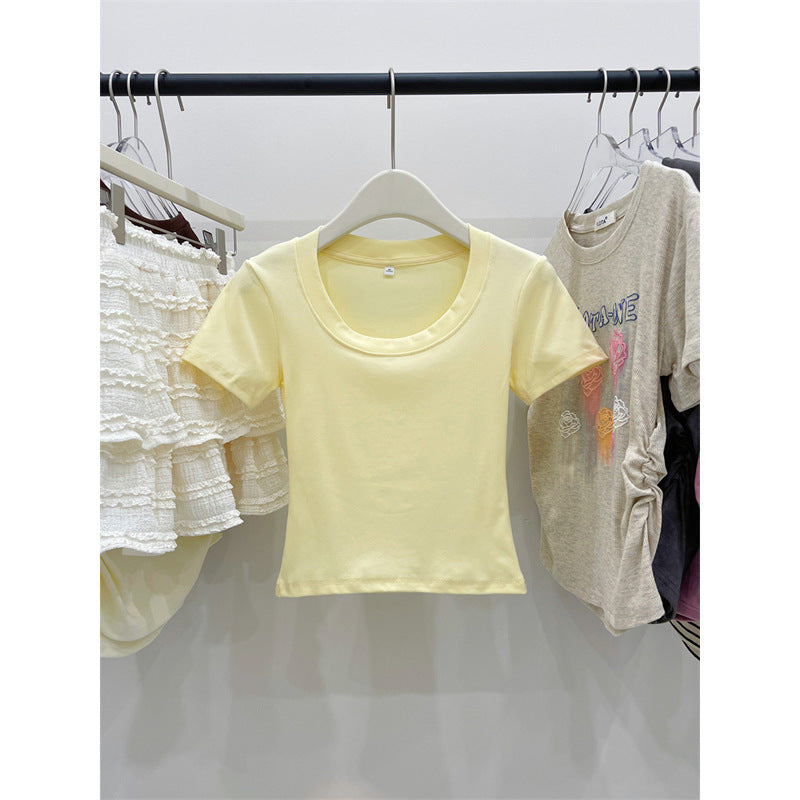 Femme Kurzarm Rundhals Baumwoll T-Shirt Heidi-Mode