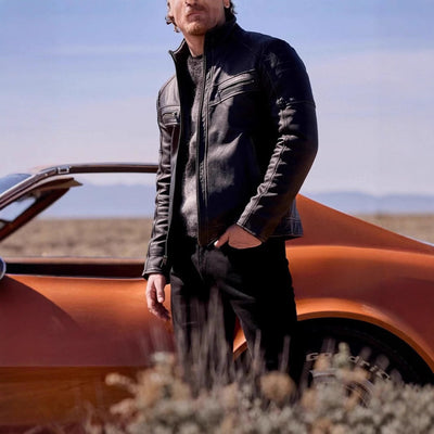 Herren stilvolle Bikerjacke mit strukturierten Nähten Aliams