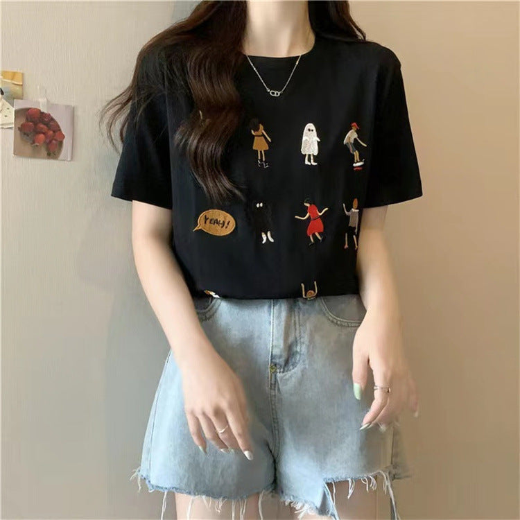 Femme Verspielt Illustriertes Grafik-T-Shirt Heidi-Mode