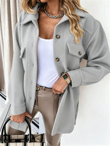 Damen nan oversized Hemdjacke aus Wollmischung mit aufgesetzten Pattentaschen Drune in Hellgrau