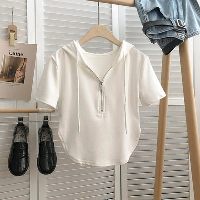 Femme Leichtgewicht Halb-Reißverschluss Hoodie mit kurzen Ärmeln Heidi-Mode