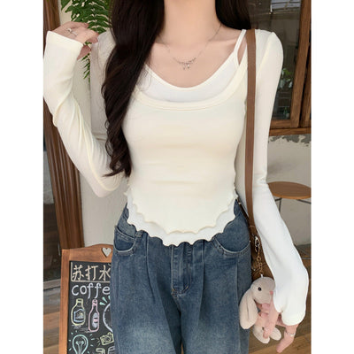 Femme Geschichtete Rüschenshirt mit langen Ärmeln Heidi-Mode