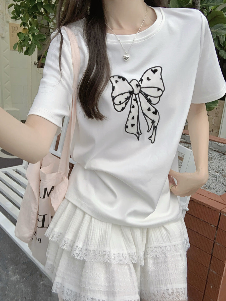 Femme Verspieltes Schleifen Grafik T-Shirt Heidi-Mode