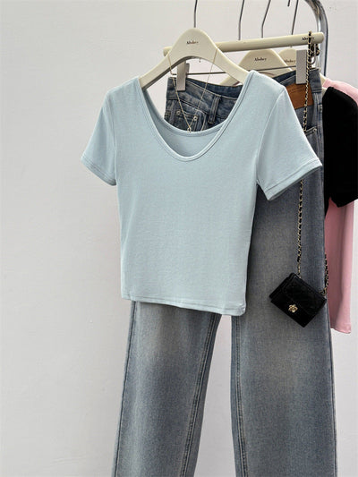 Femme Kurzarm Cropped T-Shirt Heidi-Mode