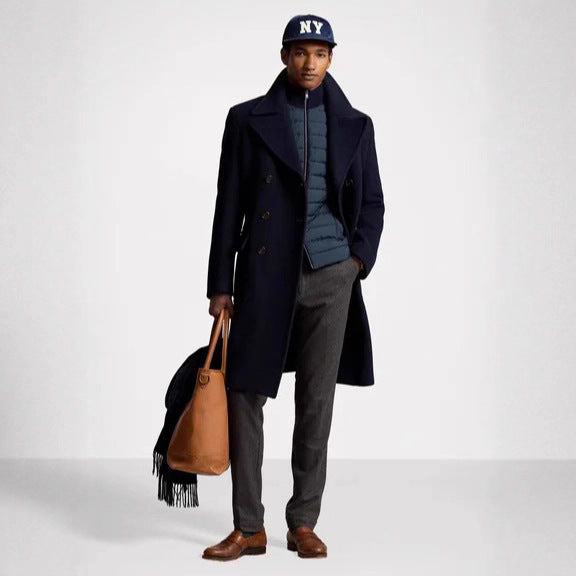 Herren eleganter doppelter Wollmantel mit abnehmbarer Steppjacke Aliams