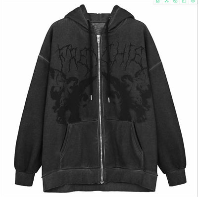 Femme Graphic Zip-Up Hoodie mit künstlerischen Details Heidi-Mode