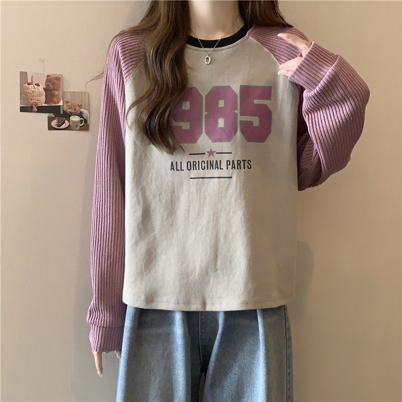 Femme Relaxed Fit Grafik Sweatshirt mit Kontrast-Rippärmeln Heidi-Mode