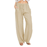 Damen nan weite Leinenhose mit elastischem Bund und Tunnelzug Drune in Khaki