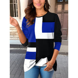 Damen nan geometrisches Colorblock Longsleeve-Tunika-Oberteil mit Rundhalsausschnitt und asymmetrischem Saum Drune in Blau