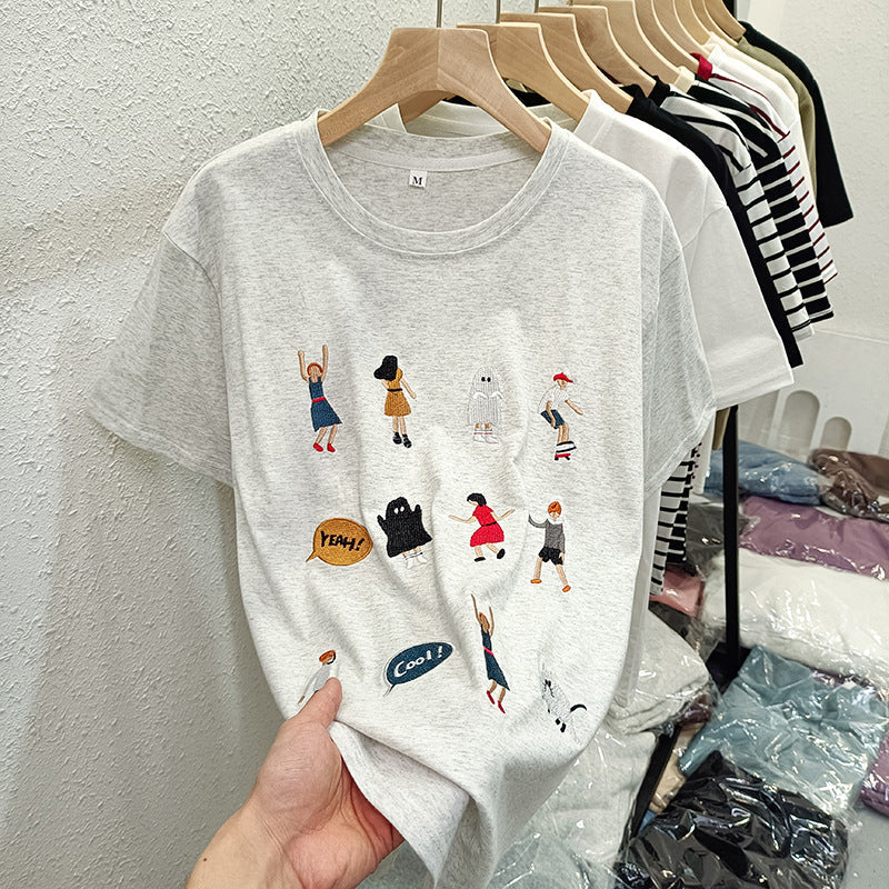 Femme Verspielt Besticktes Grafik-Shirt Heidi-Mode