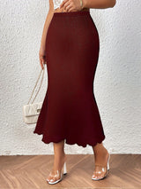 Damen Hochgeschnittener Bleistiftrock – Wellenkante Elegante Passform in Rot
