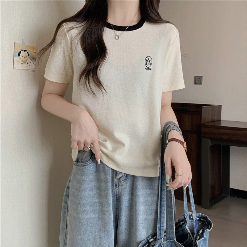 Femme Relaxed Fit Ripp Baumwoll-T-Shirt mit Kontrastbesatz Heidi-Mode