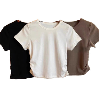 Damen Kurzarm Raffung Seite T-Shirt Heidi-Mode