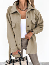 Damen nan oversized Hemdjacke aus Wollmischung mit aufgesetzten Pattentaschen Drune in Khaki