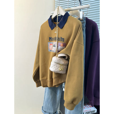 Femme Verspielt Grafisches Sweatshirt mit Kontrastkragen Heidi-Mode