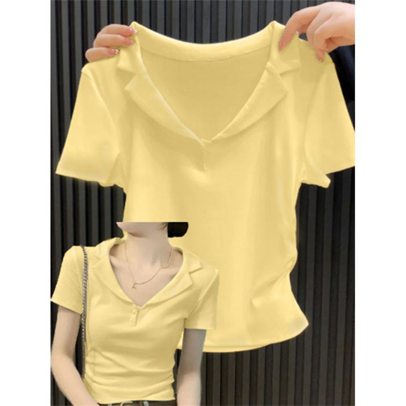 Femme Kurzarm-Polo-Top mit stylischem V-Ausschnitt Heidi-Mode