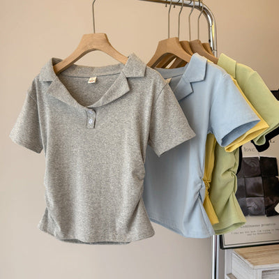 Femme Poloshirt mit kurzen Ärmeln und Kordelzugdetail Heidi-Mode