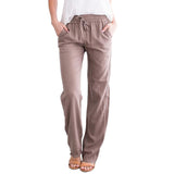Damen nan leichte Leinenhose mit elastischem Bund Tunnelzug und weitem Bein Drune in Khaki