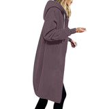 Damen nan langer Oversize Kapuzenmantel mit gerundetem Saum und Reißverschlusstaschen Drune in Rauchviolett