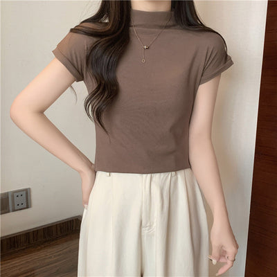 Femme Hochkragen Ripp T-Shirt Heidi-Mode