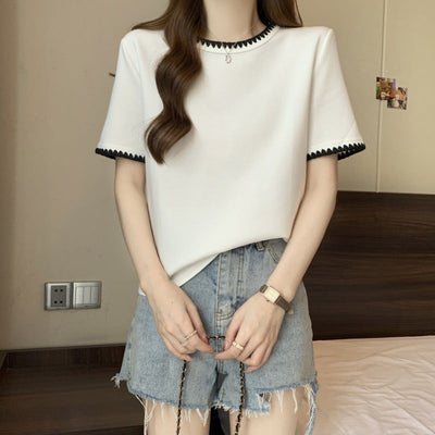 Femme Kurzarm-Top mit dekorativem Besatz Heidi-Mode